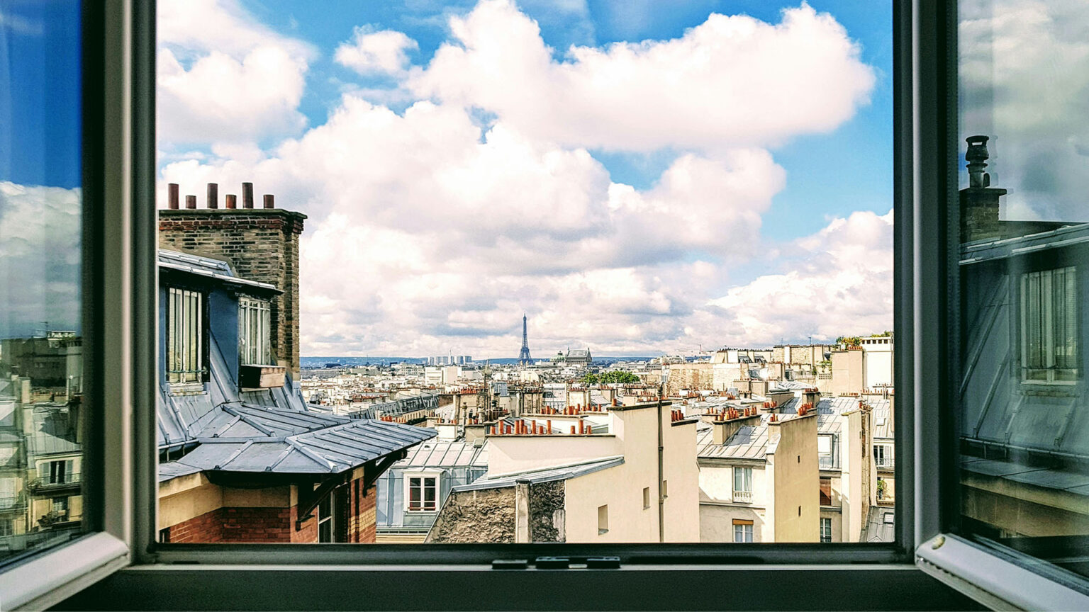 Paris landscape through a window