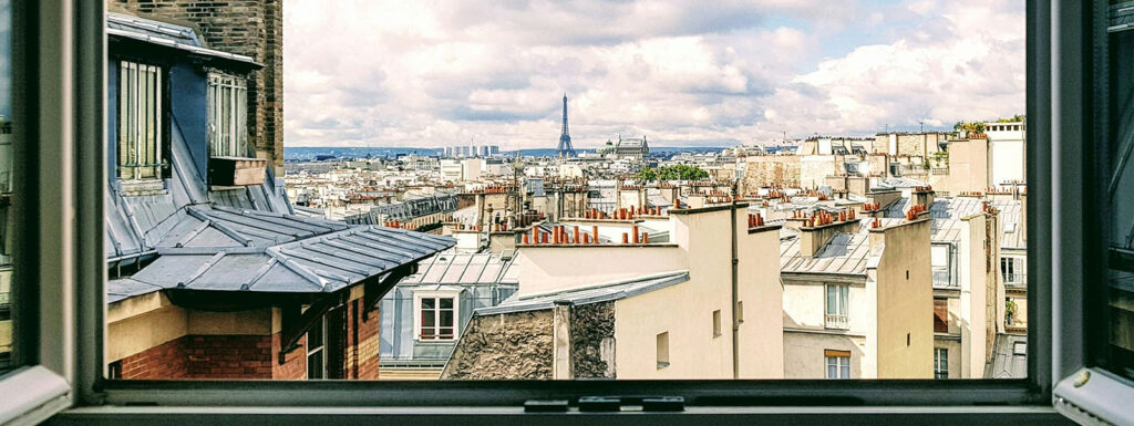 Paris landscape through a window